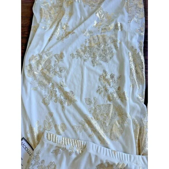 MSK Women's Plus Size Printed Chiffon Pull-On Palazzo Pants Ivory Gold 2X - Picture 10 of 11